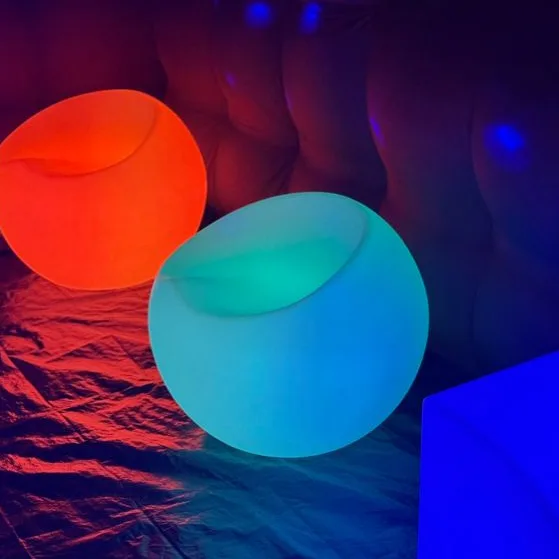 Orange and turquoise colour-changing LED chairs