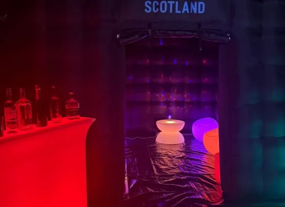 Red LED bar beside the entrance of a VenYou tent